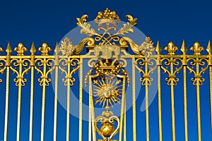 Detail of the golden Versailles palace, France.