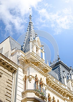 Detail of the Gothic building in Bucharest that hosts the Beer Wagon