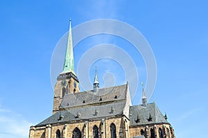 Detail of Gothic Saint Bartholomew Cathedral in Plzen, Czech Republic. Historical cathedral in the city center. City also known as