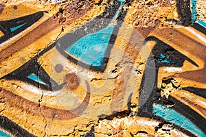 Detail of graffiti painted on the wall of a ruin in Portugal