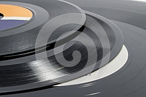 Detail of grooves on vinyl records of different sizes