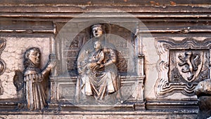 Detail from Guglielmo da Castelbarco gothic tomb outside Saint Anastasia Basilica in Verona
