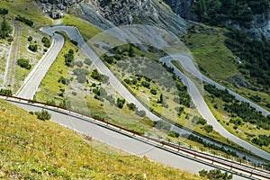 The detail of the hairpins of Stelvio Pass