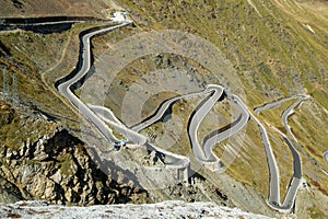 The detail of the hairpins of Stelvio Pass