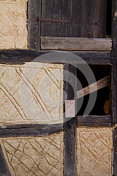 Detail of a half timbered house at the ecomusee in Alsace