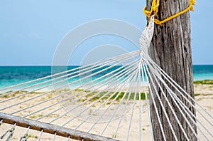 Detail of hammock tie on a tropical beach