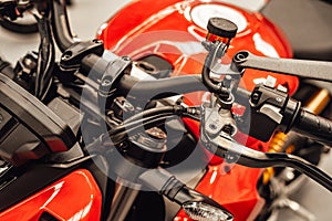 Detail of the handlebar of a custom motorbike