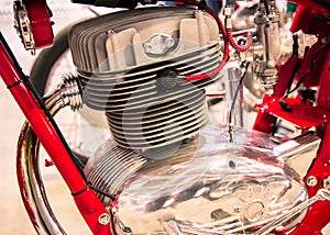 Detail of the head of the engine of a vintage motorcycles.