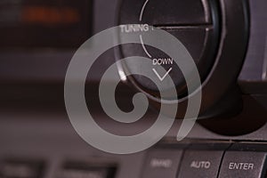 Detail of hi-fi amplifier. Vintage equipment. Macro shot. Limited depth of field. Abstract image, can be used as background