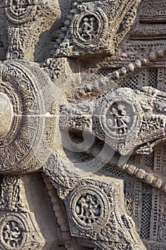 Detail of Hindu Carved Wheel at Konark Temple