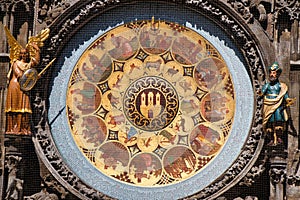 Detail of historical Astronomical Clock in the Old Town of Prague.