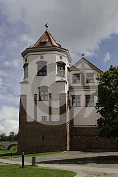 The detail of historical castle in Belarus Wall and the tower.