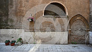 Detail of historical house in Tivoli in Italy near Rome Detail of the Renaissance villa