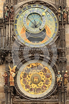Detail of the historical medieval astronomical Clock in Prague on Old Town Hall , Czech Republic