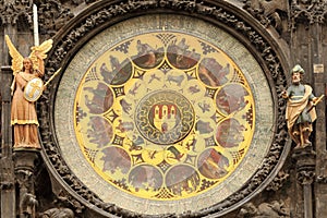 Detail of the historical medieval astronomical Clock in Prague on Old Town Hall , Czech Republic