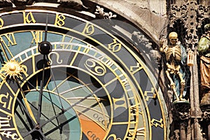 Detail of the historical medieval astronomical Clock in Prague on Old Town Hall , Czech Republic