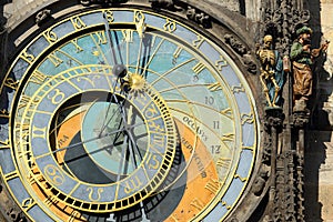 Detail of the historical medieval astronomical Clock in Prague on Old Town Hall , Czech Republic