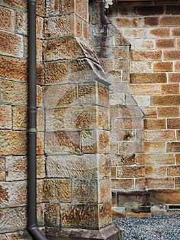 Detail of Historical Sandstone Stepped Church Buttress