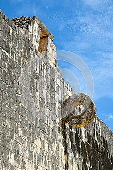 Detail of hoop at ball game court juego de pelota at Chichen Itza, YucatÃÂ¡n, Mexico photo