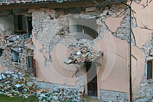 Detail of house destroyed by earthquake of Amatrice photo