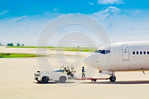 Detail of huge airplane during towing