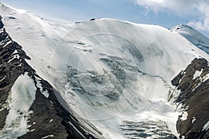 Detail of the ice flows on the side of a mountain above the Kaskawulsh Glacier in Kluane National Park, Yukon, Canada