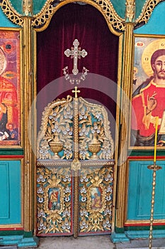 Detail of the iconostasis in the temple of the Sokolin Monastery in Bulgaria