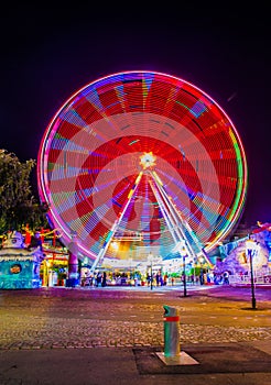 Detail of an illuminated ferris wheel in the prater amusement park in Vienna, Austria....IMAGE