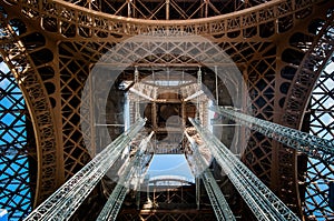 Detail of inside the center of the Eiffel Tower