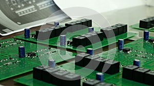 Detail of integrated circuit board with chip. Integrated Circuit Board of a Hard Disk. Chip, microchip