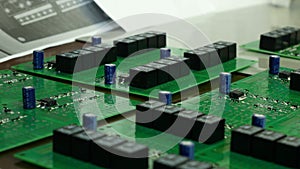 Detail of integrated circuit board with chip. Integrated Circuit Board of a Hard Disk. Chip, microchip