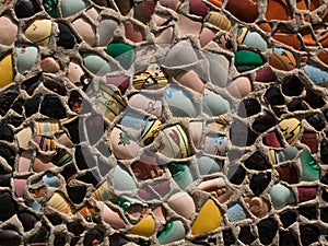 Detail of interesting stucture of wall created from broken cups