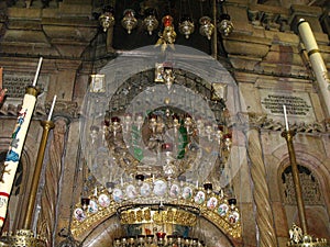 Detail of the interior decoration of the Church of the Holy Sepulcher of Jesus Christ in the city of Jerusalem, Israel