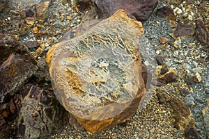 detail of iron ore stone block in Rio Tinto mine