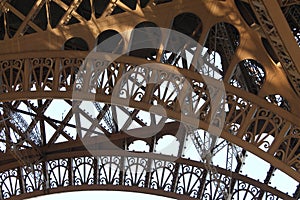 Detail of the ironwork of the Eiffel Tower in Paris, France