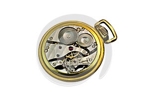 Detail of an isolated golden pocket watch