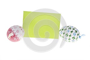 Detail of isolated wish card and Easter eggs