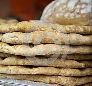 detail of italian focaccia at market in italy