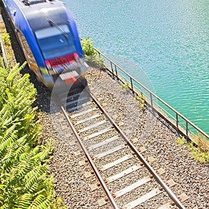 Detail of Italian railway seen from above with incoming train