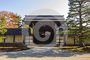 Detail on japanese temple roof against blue sky