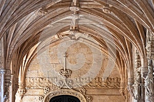 Detail of Jeronimos Monastery arches, Belem, Lisbon, Portugal