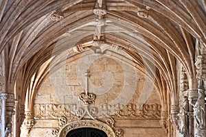 Detail of Jeronimos Monastery arches, Belem, Lisbon, Portugal photo