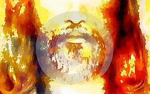 Detail of Jesus face, abstract colorful collage.