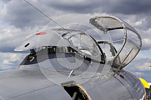 Detail of jet fighter aircraft Mikoyan-Gurevich MiG-15 cockpit developed for the Soviet Union photo