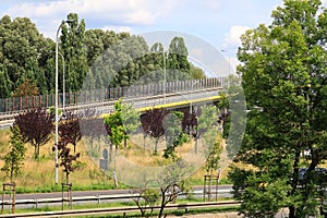 Detail of a junction with viaduct in Warsaw, Poland