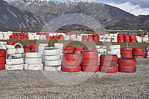 Detail of junkyard of pneumatics. Ecology photo