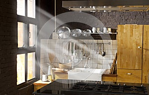Detail of kitchen furniture with worktops photo