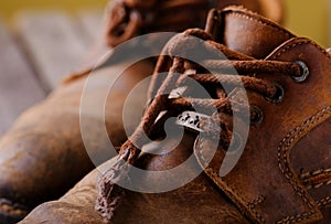 Detail of laces on leather shoes