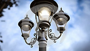 Detail lamppost energy cloud lantern street lamp light lamp-post old background tall historical town steel hanging bulb urban