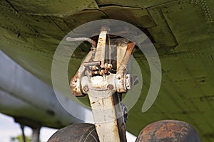 detail from landing gear to aircraft